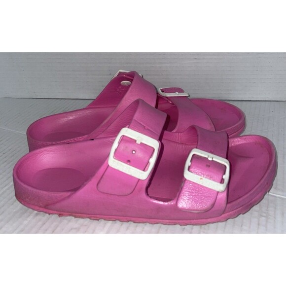 Birkenstock Womens 38 245 Sz 7 Arizona Rubber Sandals Shoes Pink Double Straps - Picture 1 of 15